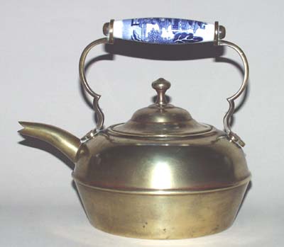 Kettle Brass with china handle c1880